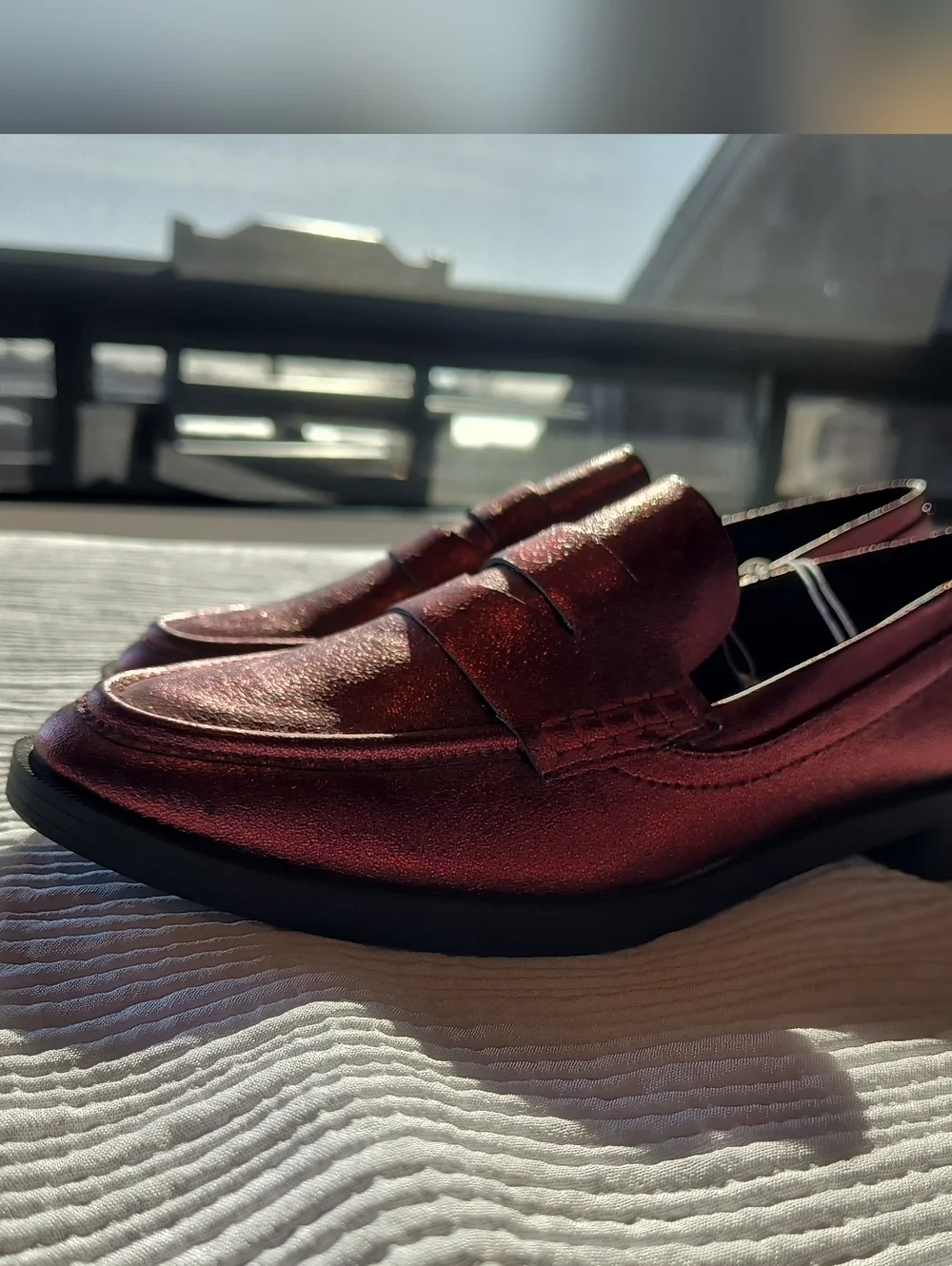 A New Day Metallic Red Penny Loafers Party Shoes Sz 8 Target Shiny Flats Preppy